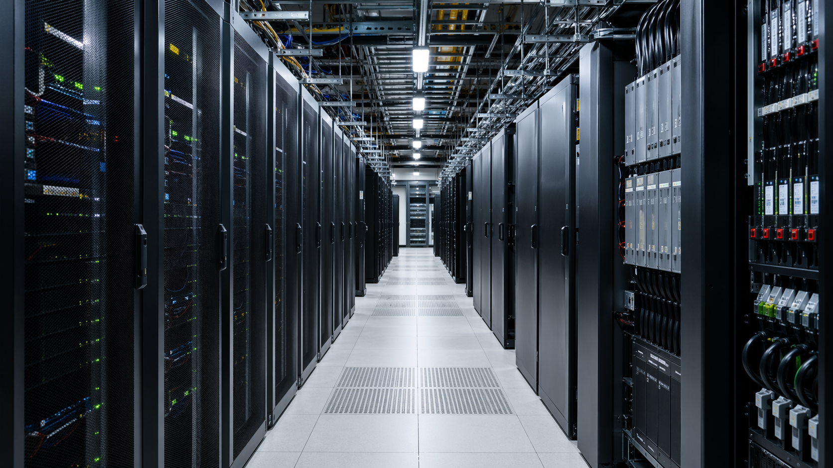 Modern data center server racks and cooling infrastructure