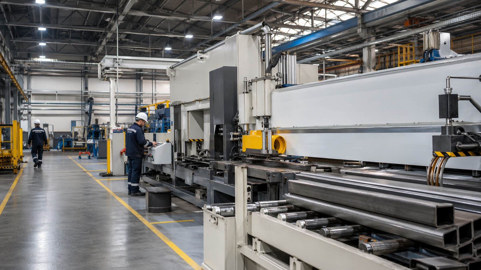 Manufacturing factory floor with heavy machinery and production lines